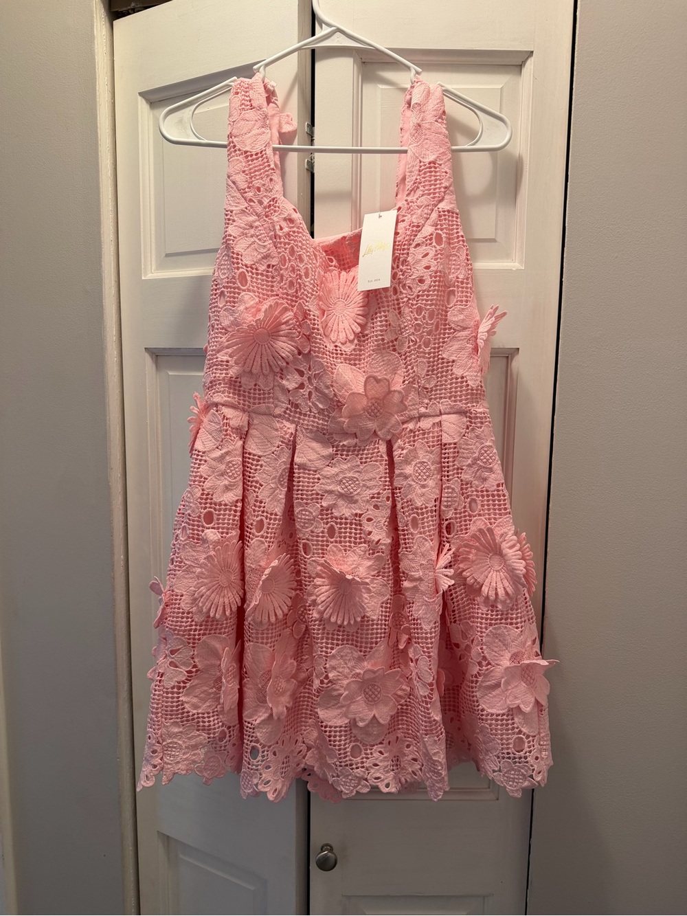 NWT LILLY PULITZER CINDY SKIRTED ROMPER SIZE 6 PINK MUSE PASSION FLOWER 3D LACE